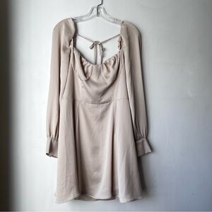 Leyden Beige Satin Long Sleeve Mini Dress L